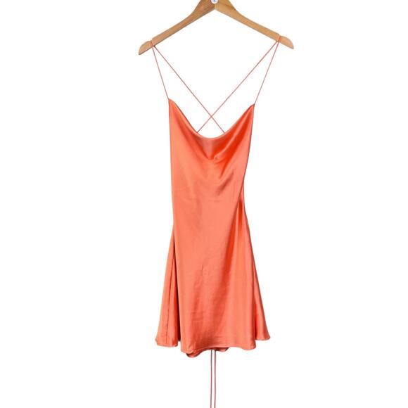 Le Lis NWT Orange Satin Open Back Lace Up Mini Slip Dress - Picture 7 of 10